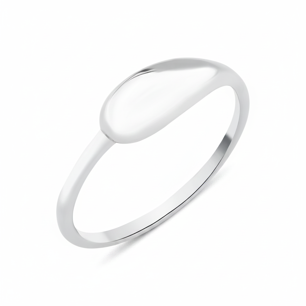 white gold polished drop ring on white background
