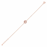 rose gold beaded halo bracelet with a pearl and clear stones on white background