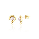 yellow gold arc stud earrings with a pearl on white background