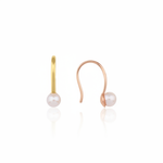 rose gold hook drop earrings with a pearl on white background