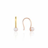 rose gold hook drop earrings with a pearl on white background