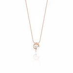 rose gold crescent pendant necklace with a pearl on white background