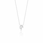 white gold crescent pendant necklace with a pearl on white background