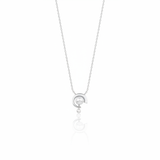 white gold crescent pendant necklace with a pearl on white background
