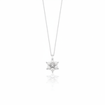 white gold floral cluster pendant necklace with pearls on white background