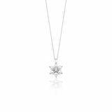 white gold floral cluster pendant necklace with pearls on white background