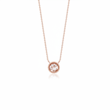 rose gold beaded orbit pendant necklace with a pearl on white background