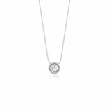 white gold beaded orbit pendant necklace with a pearl on white background
