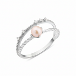 white gold solitaire pearl ring on white background