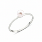 white gold slim band pearl ring on white background