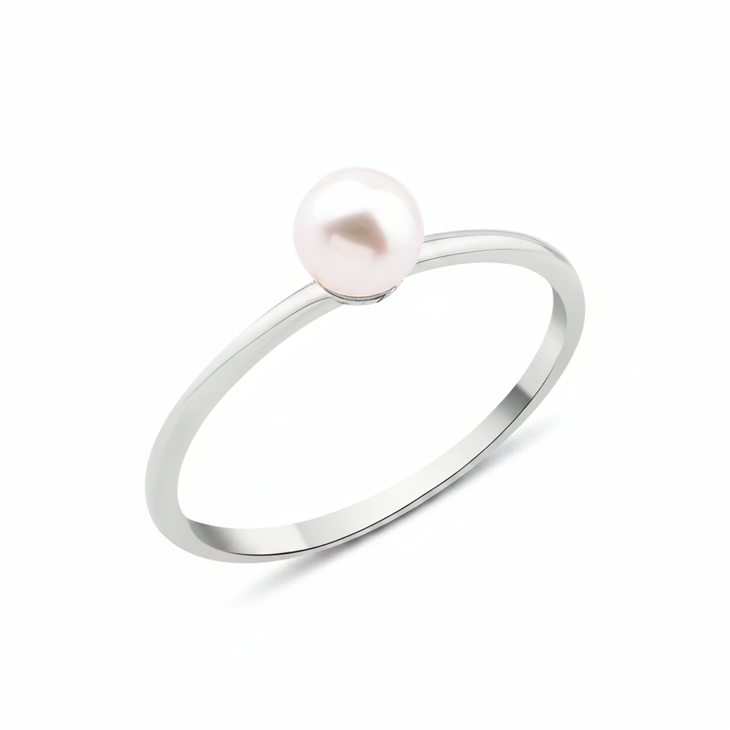 white gold criss-cross ring with a pearl and a marquise stone on white background