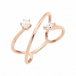 rose gold split band ring with a pearl on white background