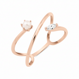 rose gold split band ring with a pearl on white background