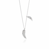 white gold double feather pendant necklace on white background