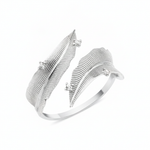 white gold open feather wrap ring on white background