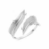 white gold open feather wrap ring on white background