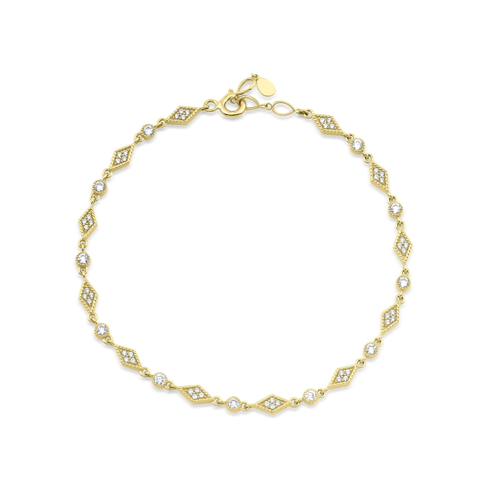 yellow gold cadence chain bracelet with White CZ stones on white background