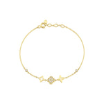 yellow gold emblem charm bracelet with White CZ stones on white background
