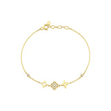 yellow gold emblem charm bracelet with White CZ stones on white background