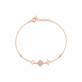 rose gold emblem charm bracelet with White CZ stones on white background