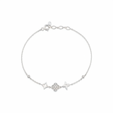 white gold emblem charm bracelet with White CZ stones on white background