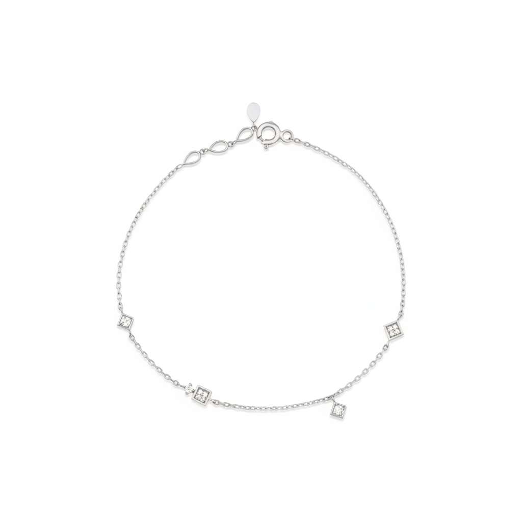 white gold tessera square bracelet with White CZ stones on white background
