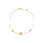 yellow gold astra star bracelet with White CZ stones on white background