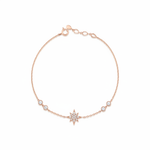 rose gold astra star bracelet with White CZ stones on white background