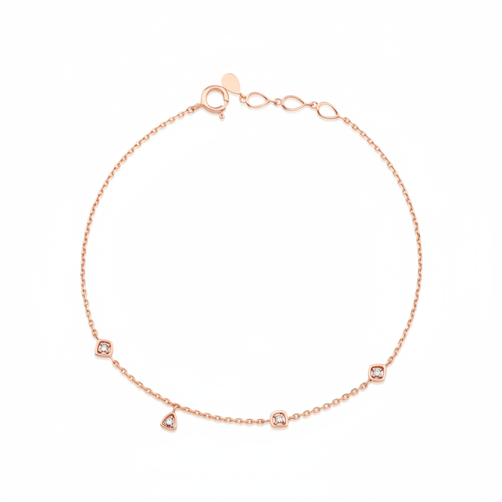 geometric station charm bracelet in rose gold on white background