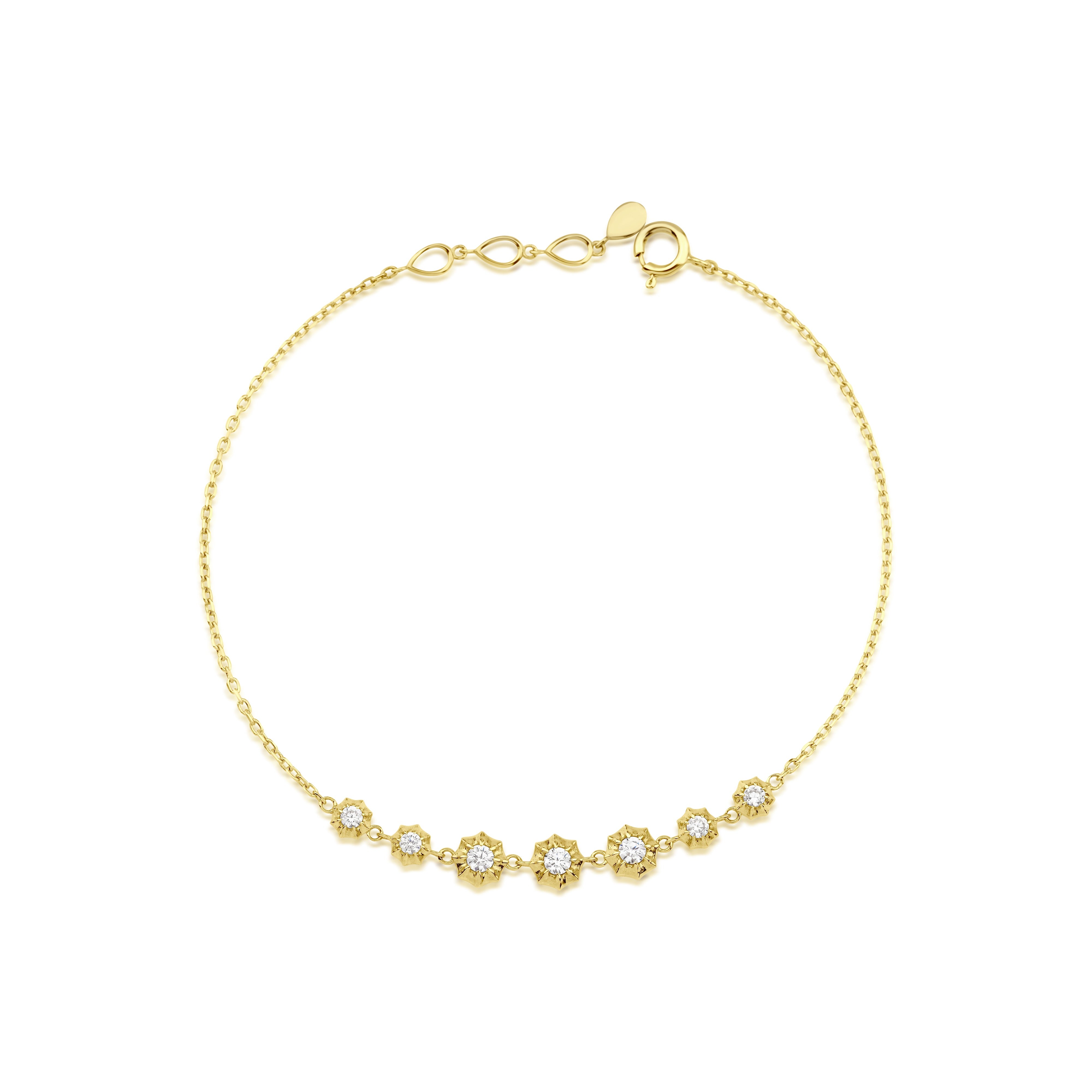 starburst station bracelet in yellow gold on white background