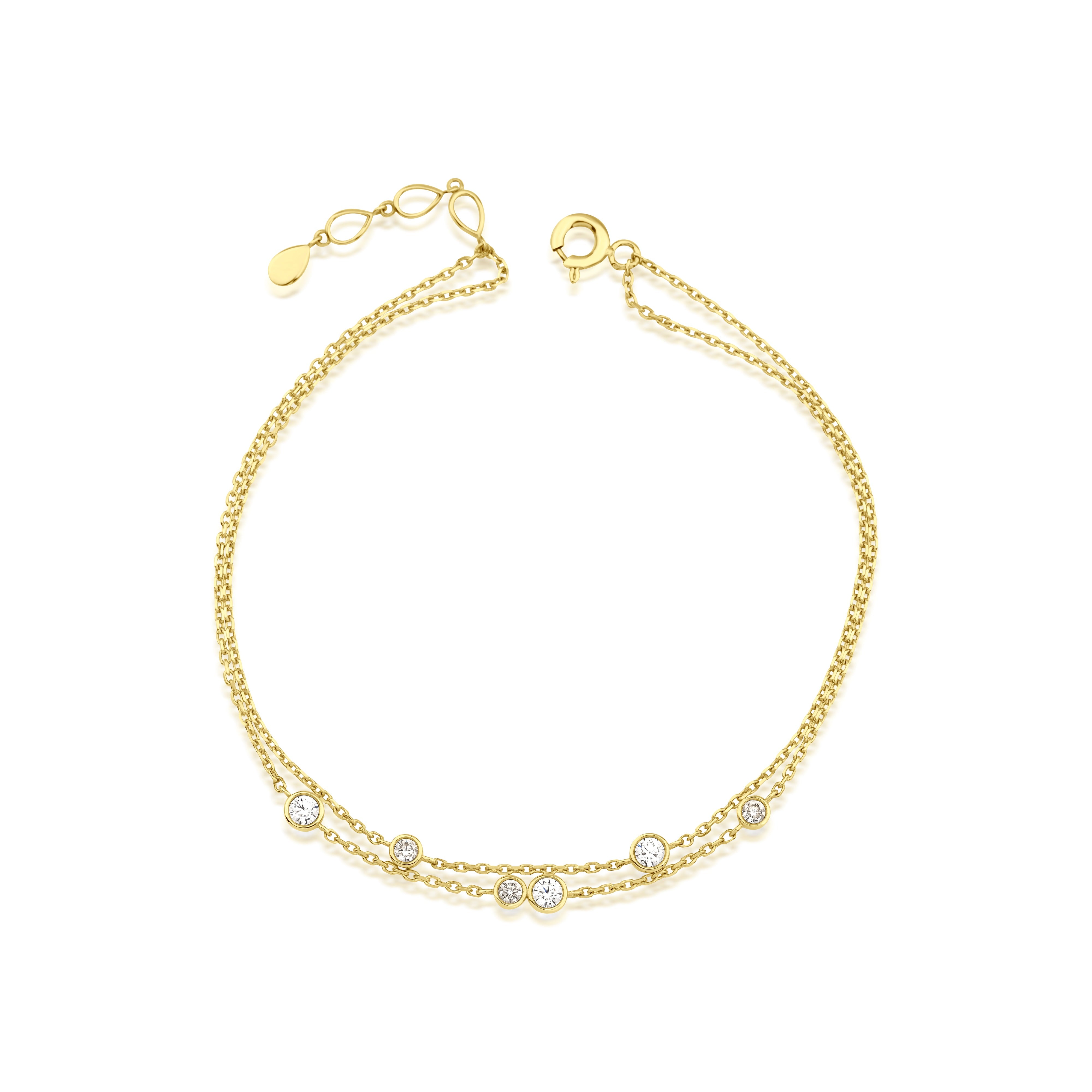 double strand bracelet in yellow gold on white background