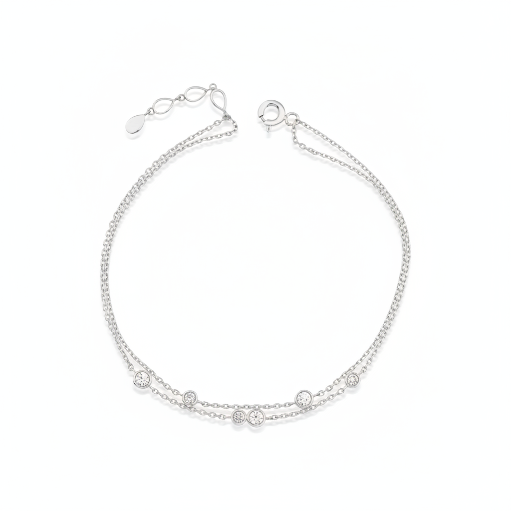 double strand bracelet in white gold on white background