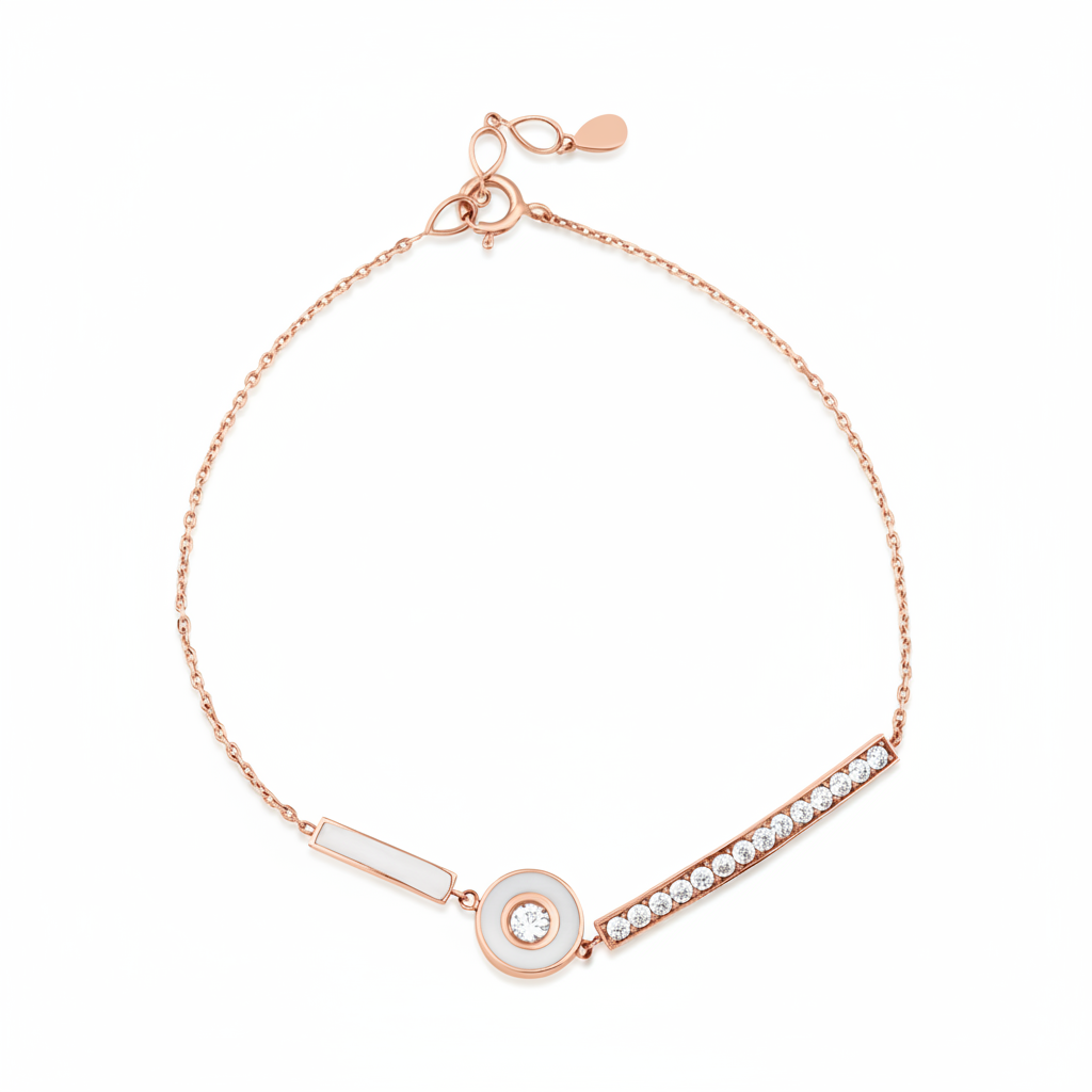 inlay disc bracelet in rose gold on white background