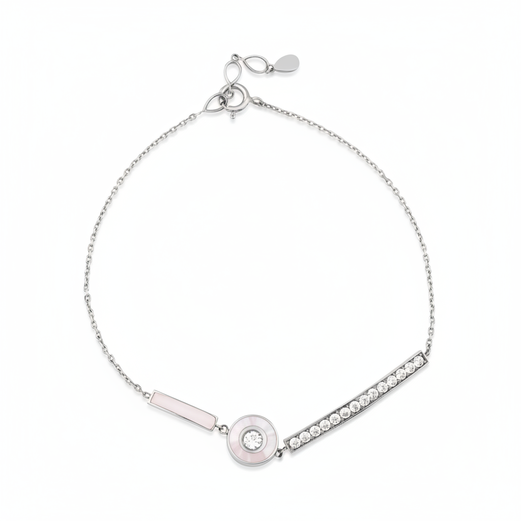 inlay disc bracelet in white gold on white background