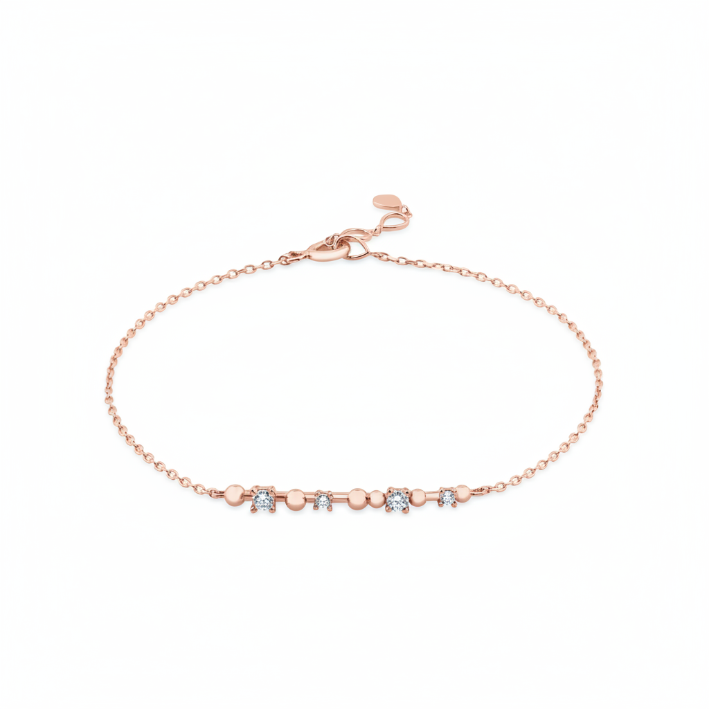 sphere station bracelet in rose gold on white background