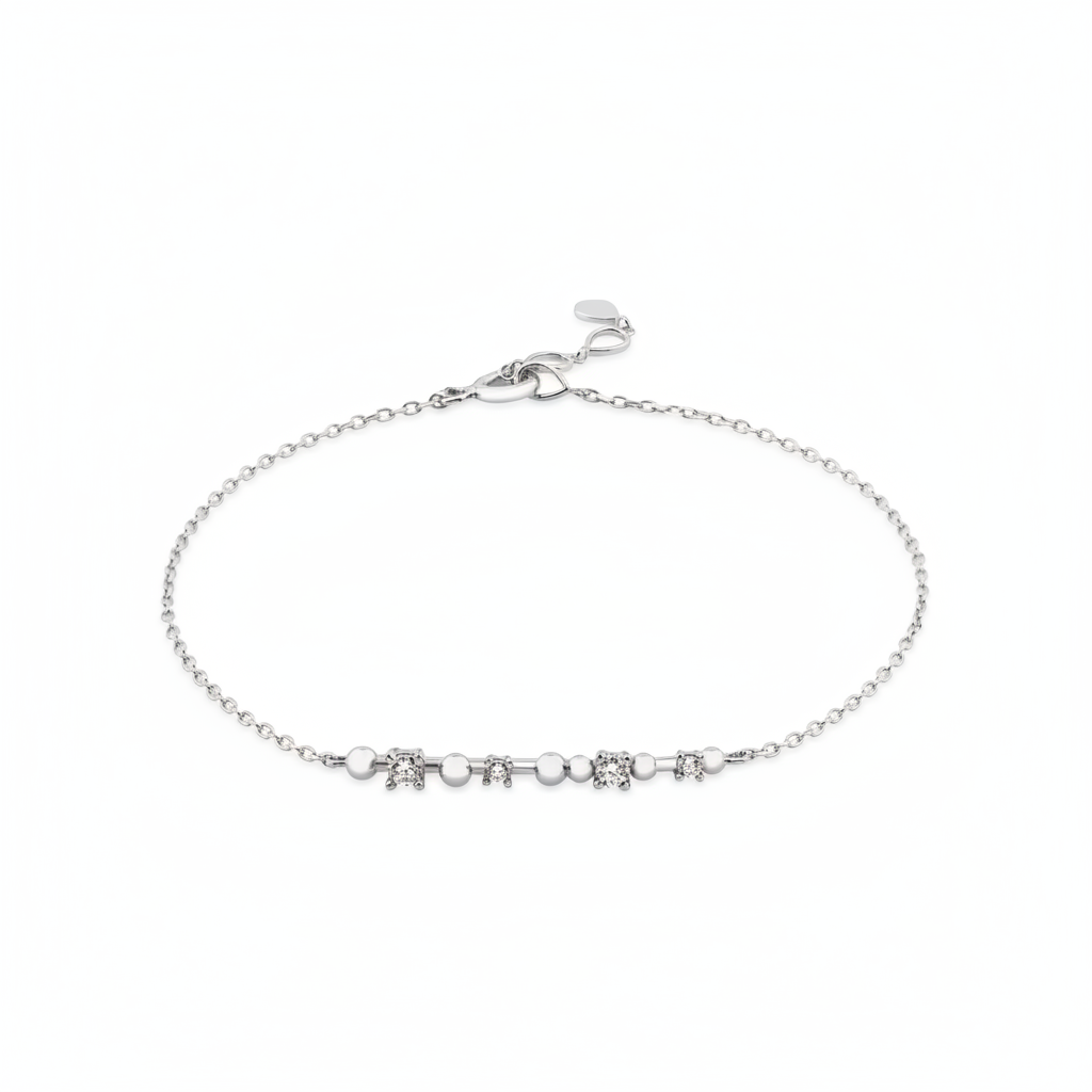 sphere station bracelet in white gold on white background