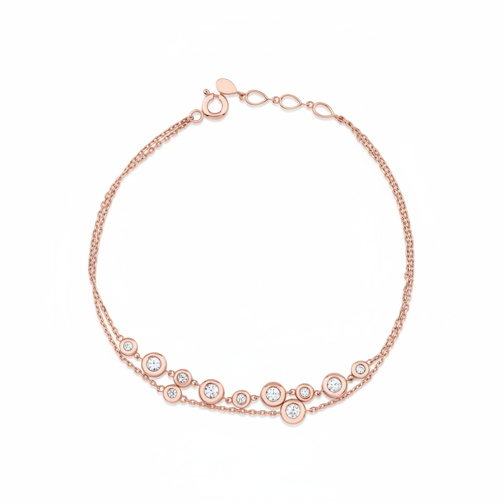 floating circle bracelet in rose gold on white background