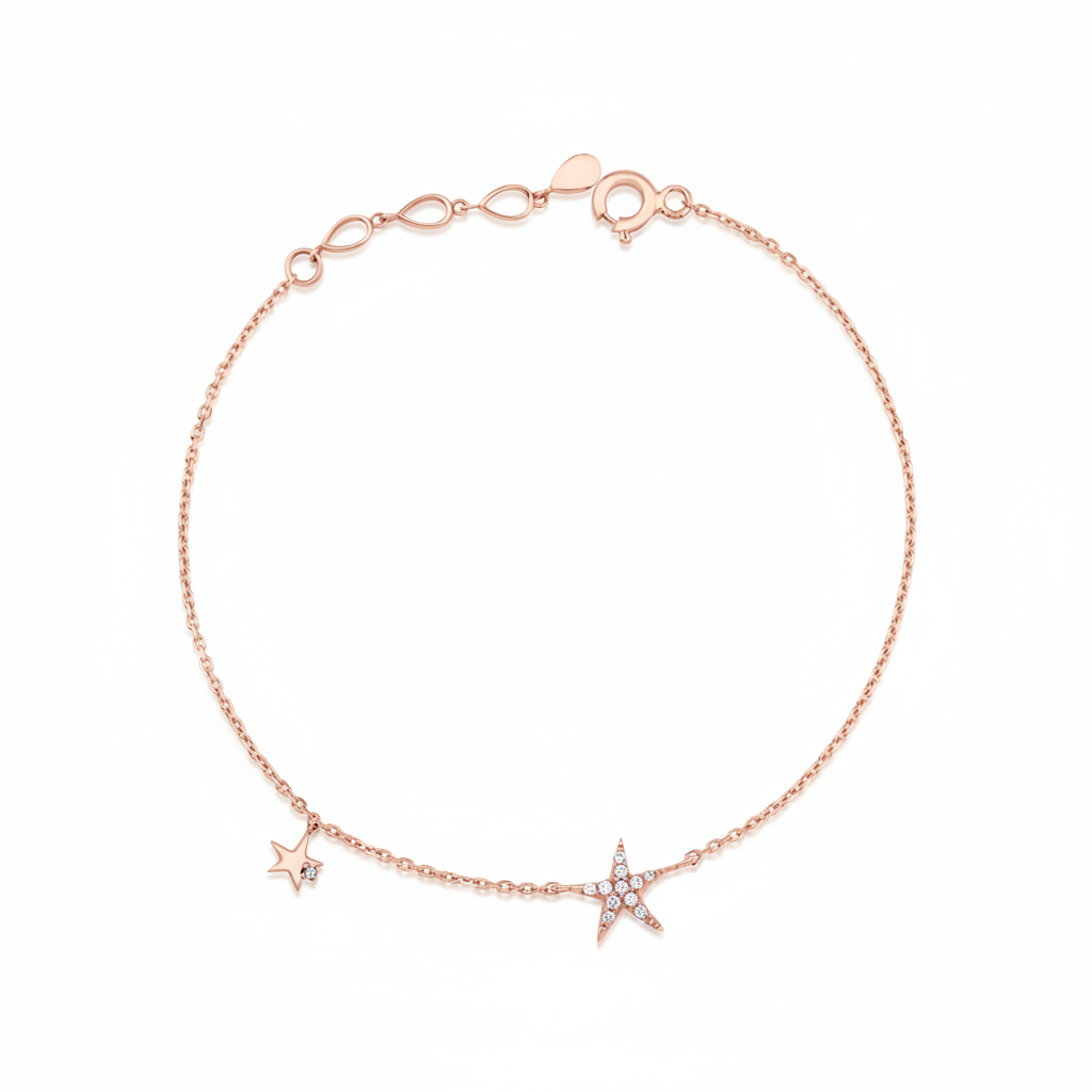 twin star bracelet in rose gold on white background