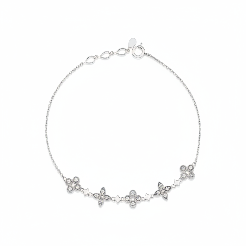 star cluster bangle in white gold on white background