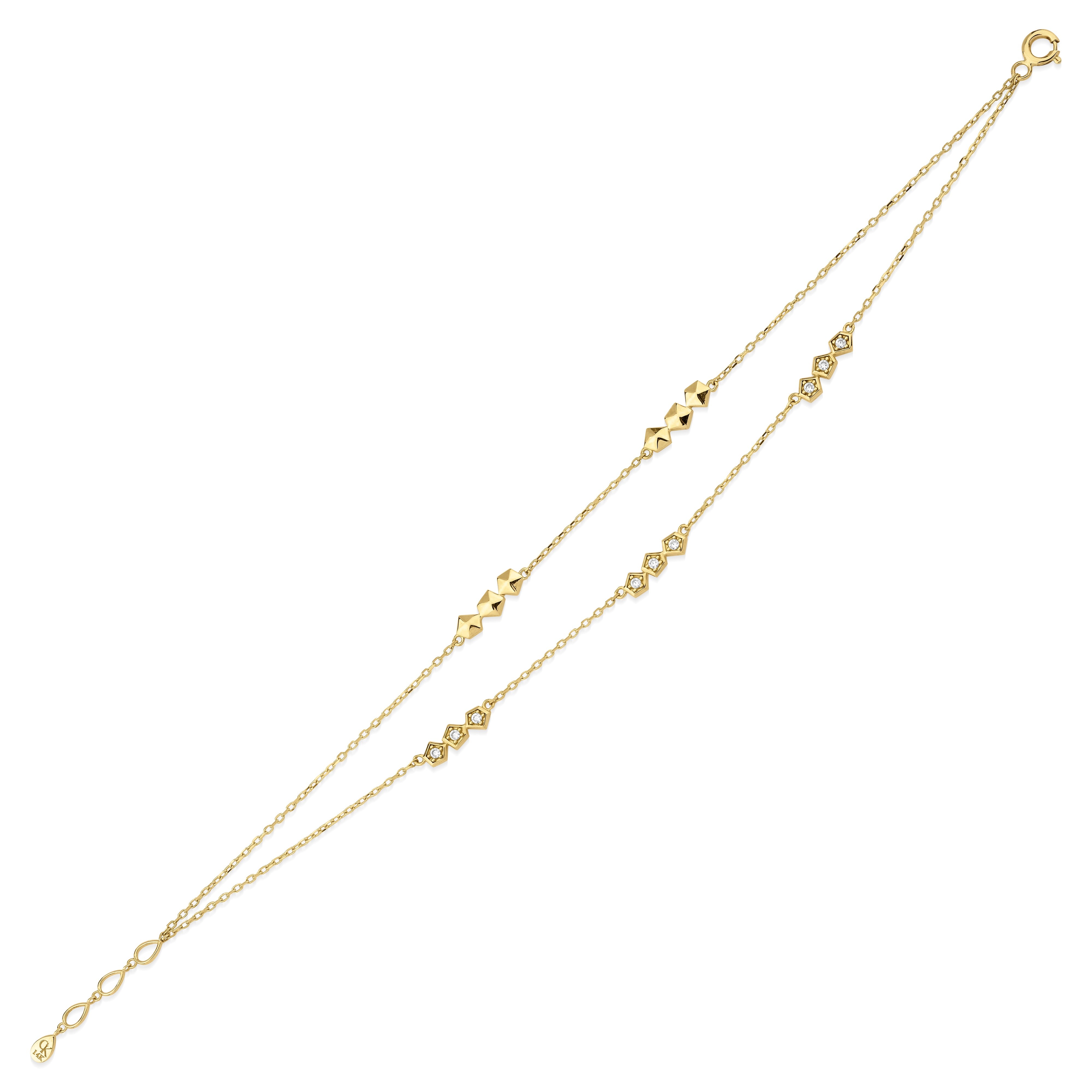 dual stud bracelet in yellow gold on white background