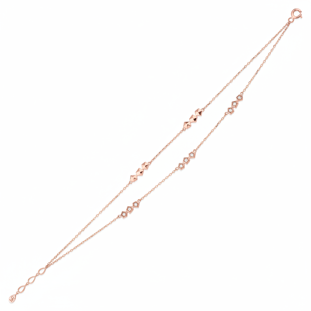 dual stud bracelet in rose gold on white background
