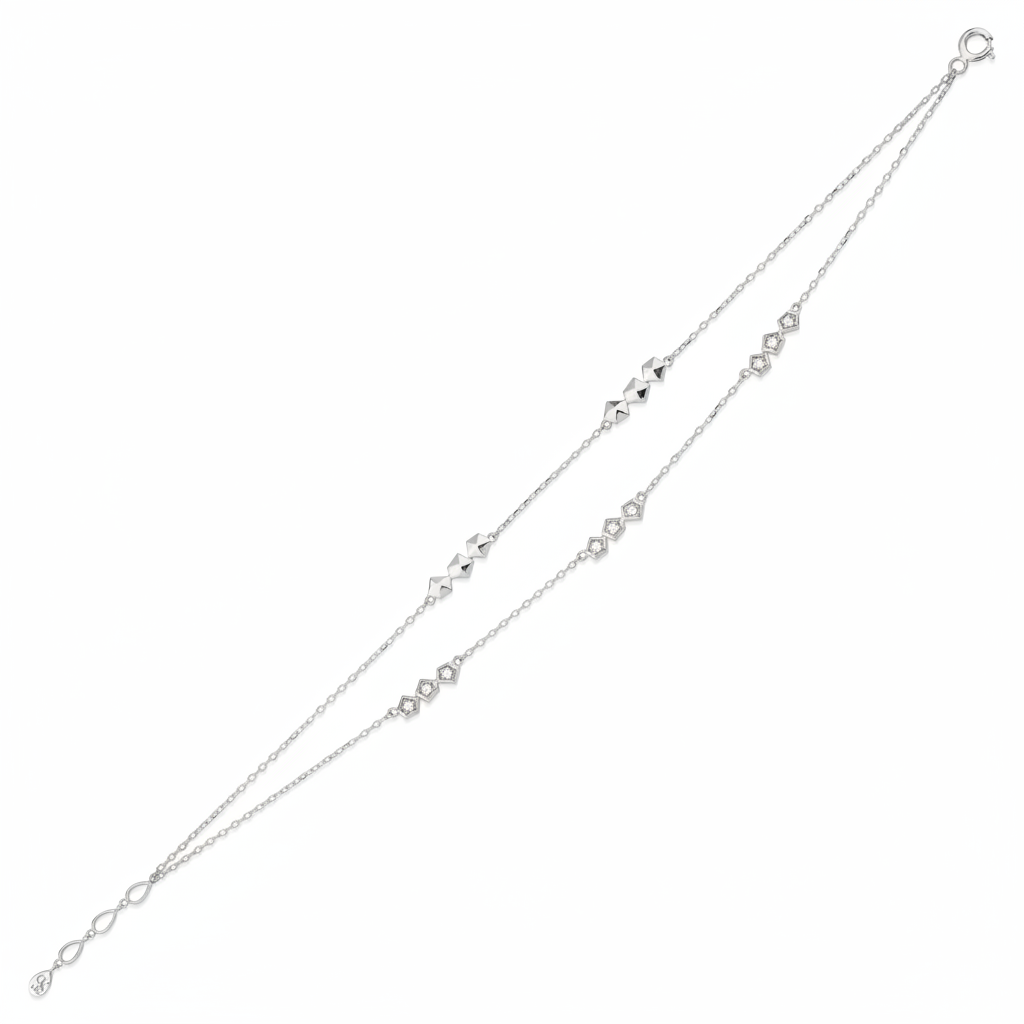 dual stud bracelet in white gold on white background