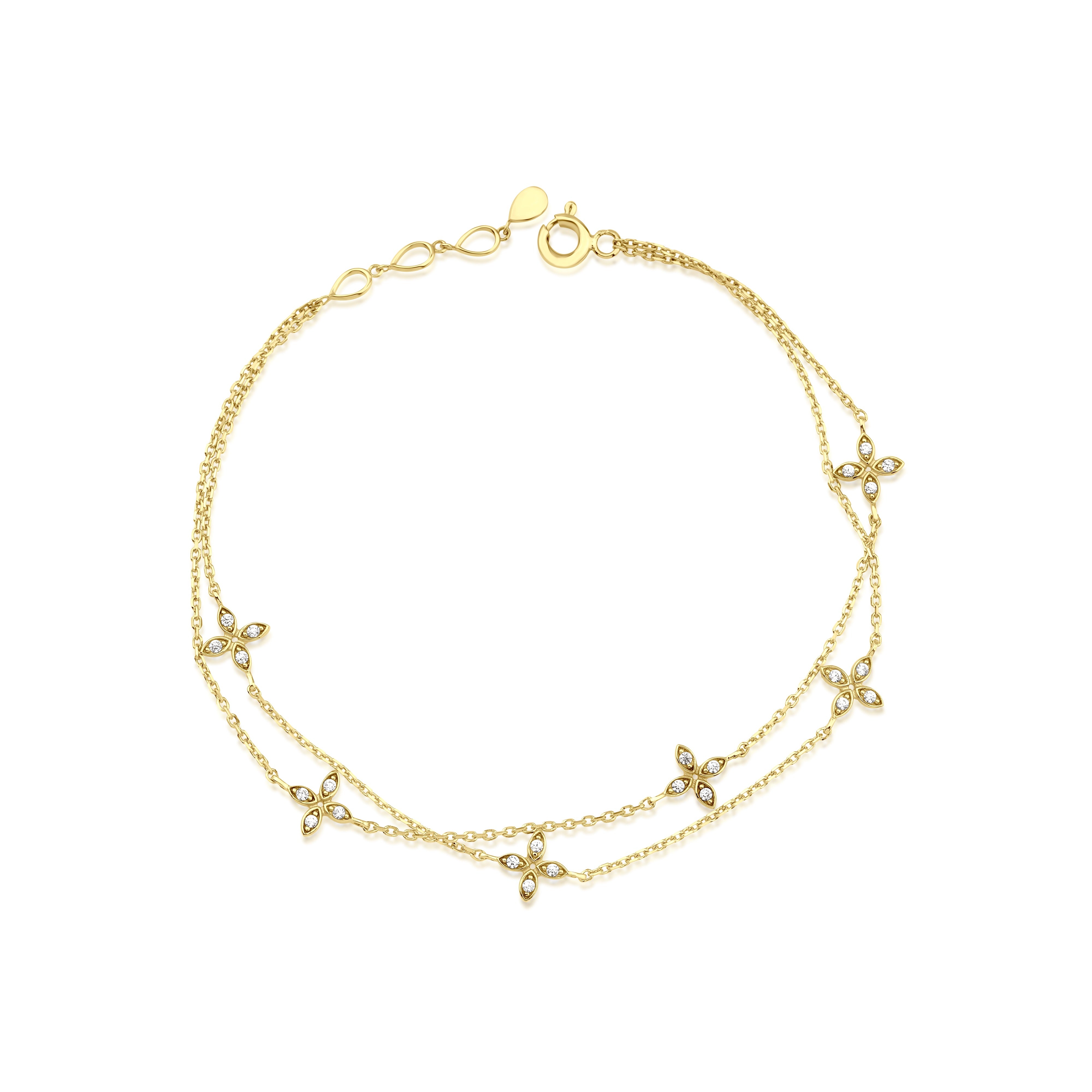 layered bloom bracelet in yellow gold on white background