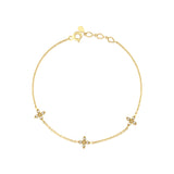 triple bloom bracelet in yellow gold on white background