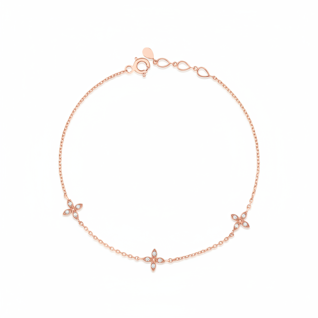 triple bloom bracelet in rose gold on white background