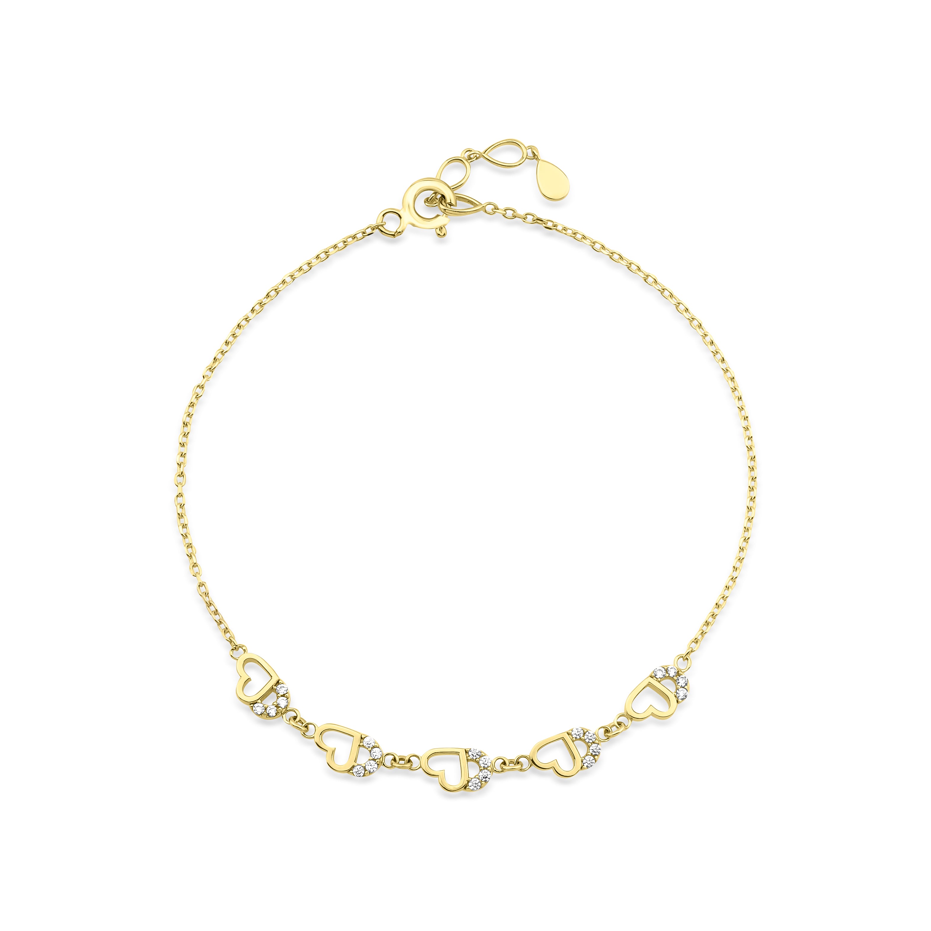 open heart bracelet in yellow gold on white background