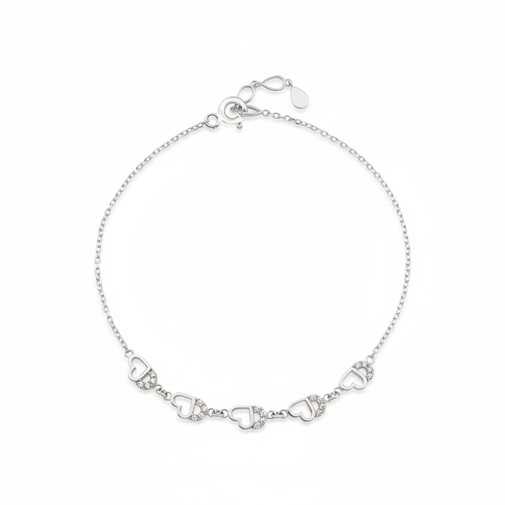 open heart bracelet in white gold on white background