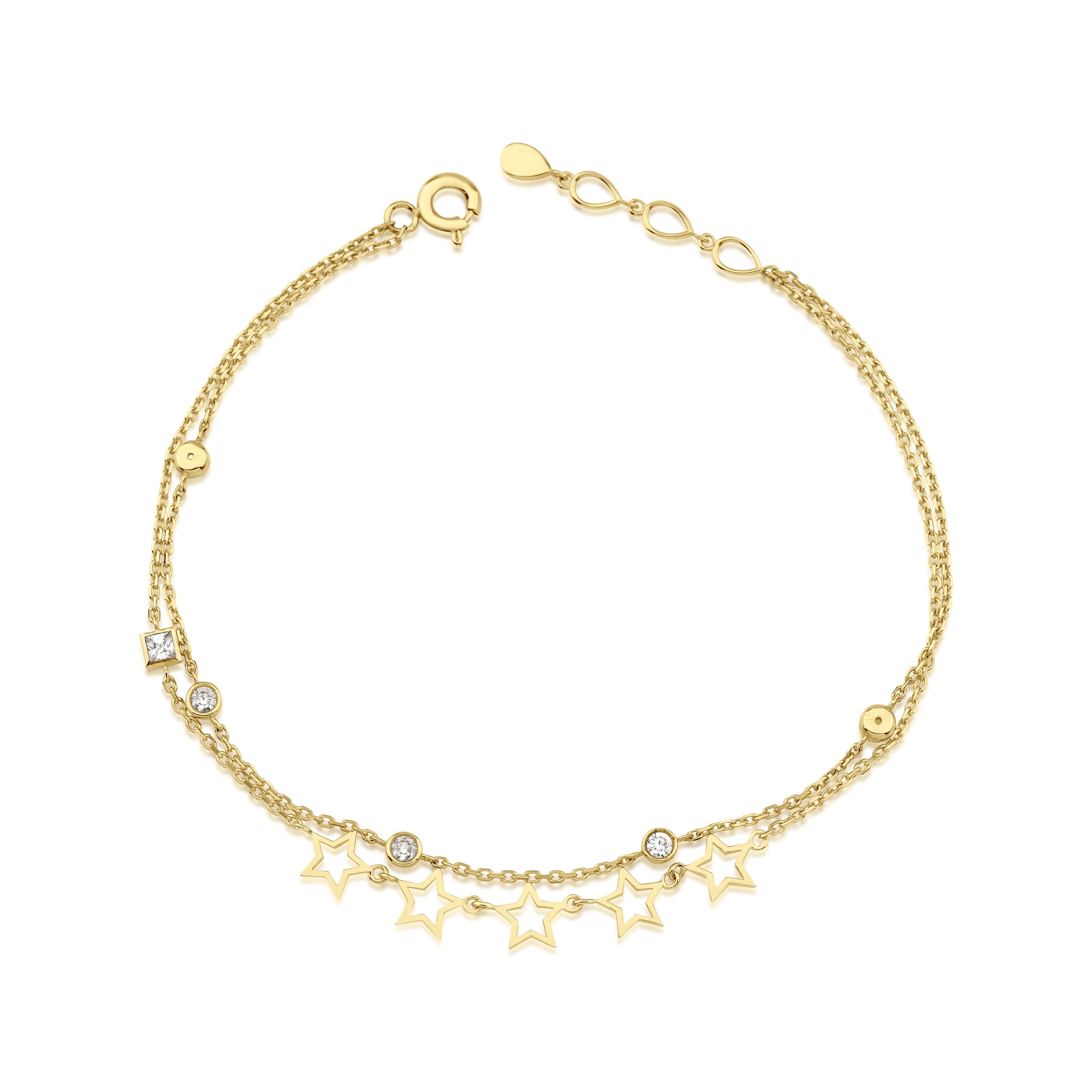 open star bracelet in yellow gold on white background
