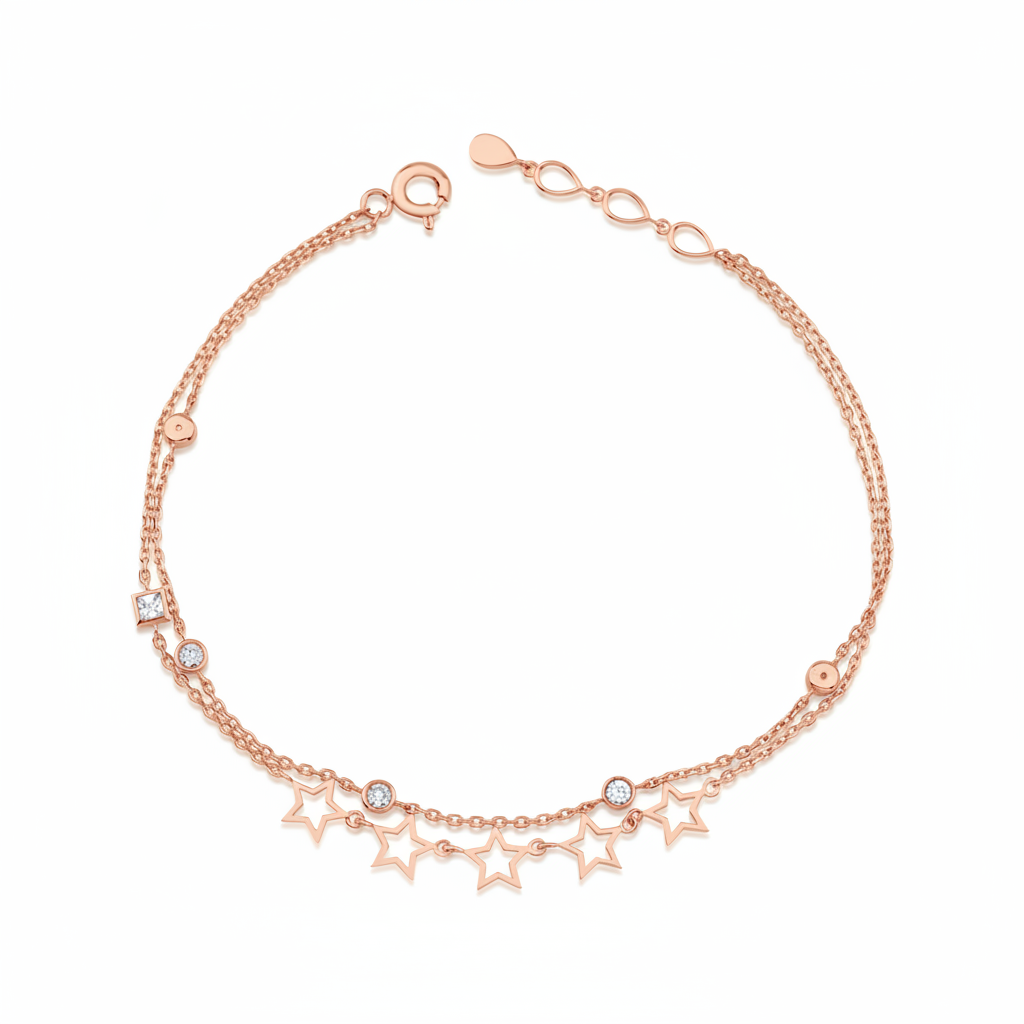 open star bracelet in rose gold on white background