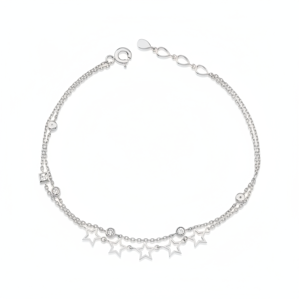open star bracelet in white gold on white background